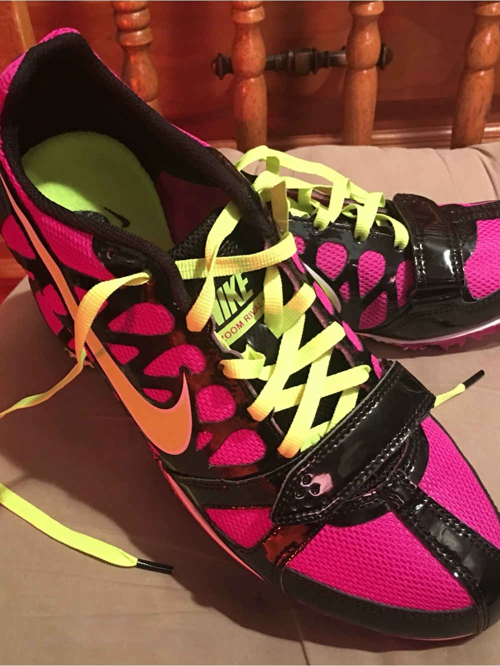 Nike Women’s Purple and Neon Yellow Track Cleats